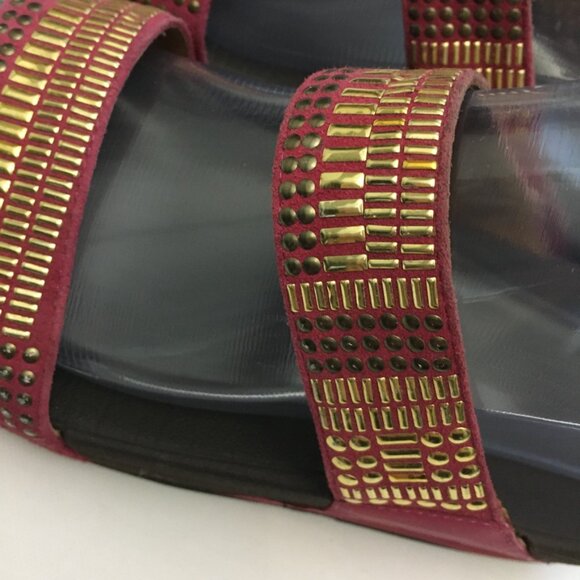 Fitflop Pink Gold Azteck Chada Womens 37 EU/ 6 US Slide Slip On Leather Rubber - Picture 6 of 16